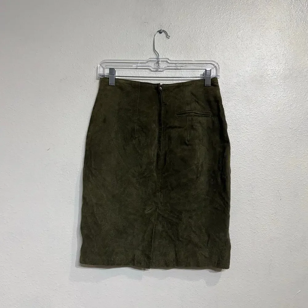 Global Identity Olive Green Suede Leather Mini Skirt Sz 8